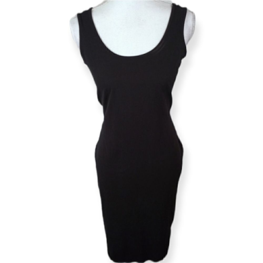 DEREK HEART BLACK TANK BODYCON DRESS SZ.1X EUC